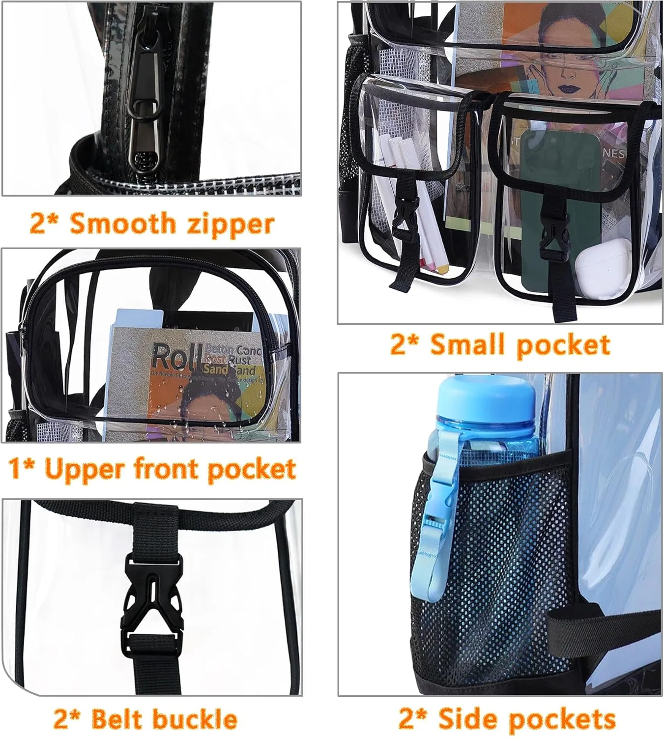 Clear Backpack for School, Clear Bookbag Heavy Duty Transparent Backpacks 17 '' Large See Through Bag for Boys Girls-Blue