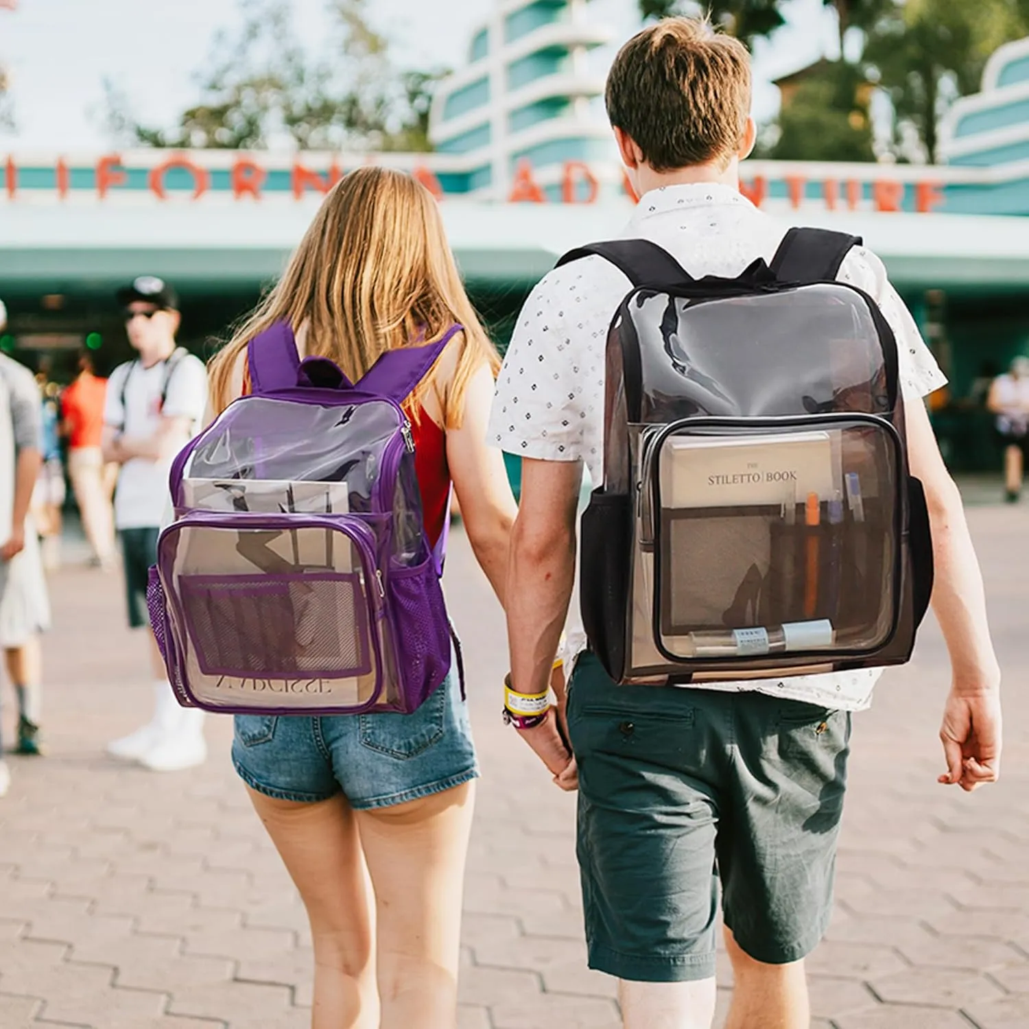 Clear Backpacks for School Large Clear Bookbag with Multi-Pockets PVC Transparent Backpack for College, Amber
