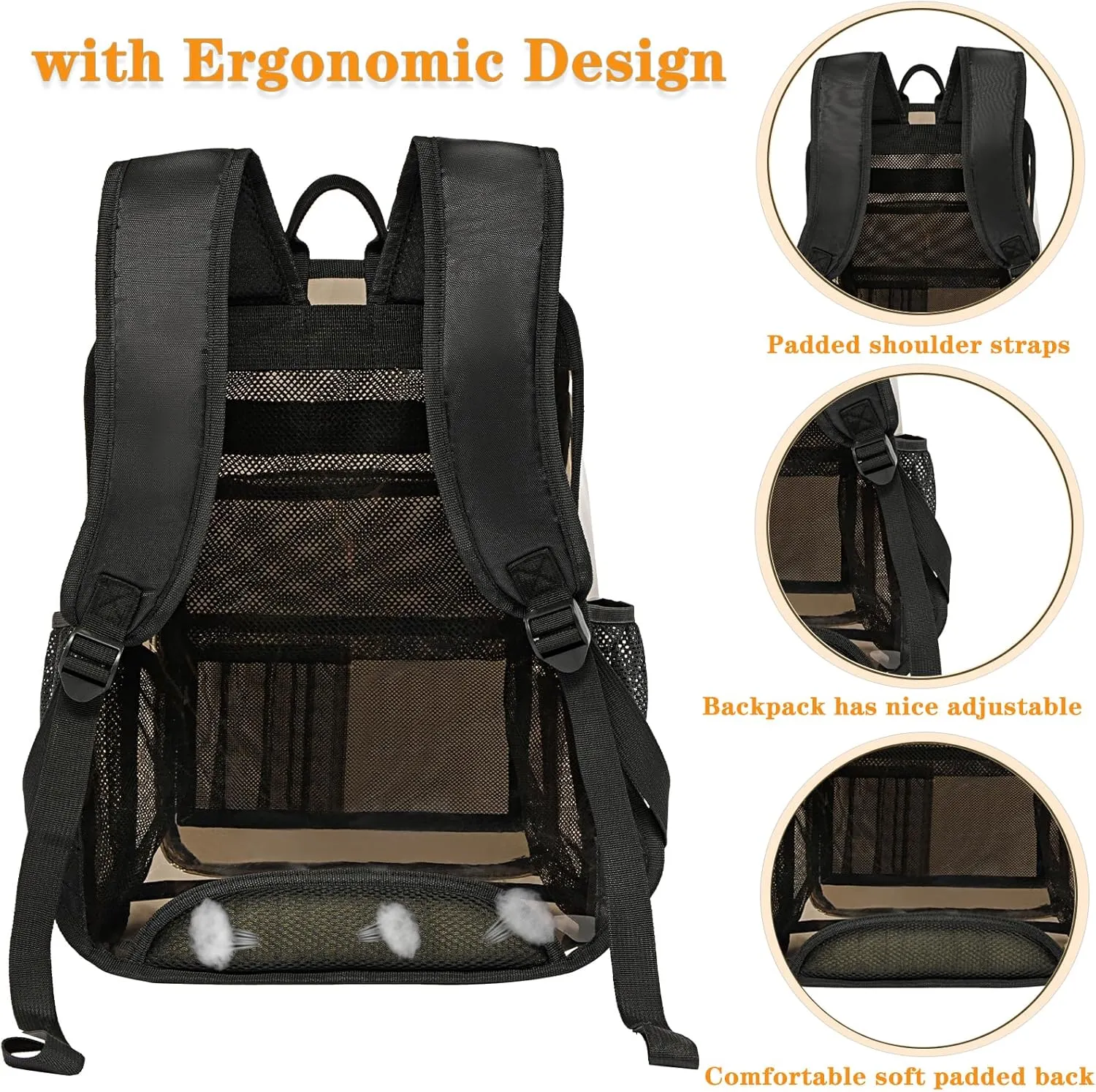 Clear Backpacks for School Large Clear Bookbag with Multi-Pockets PVC Transparent Backpack for College, Amber