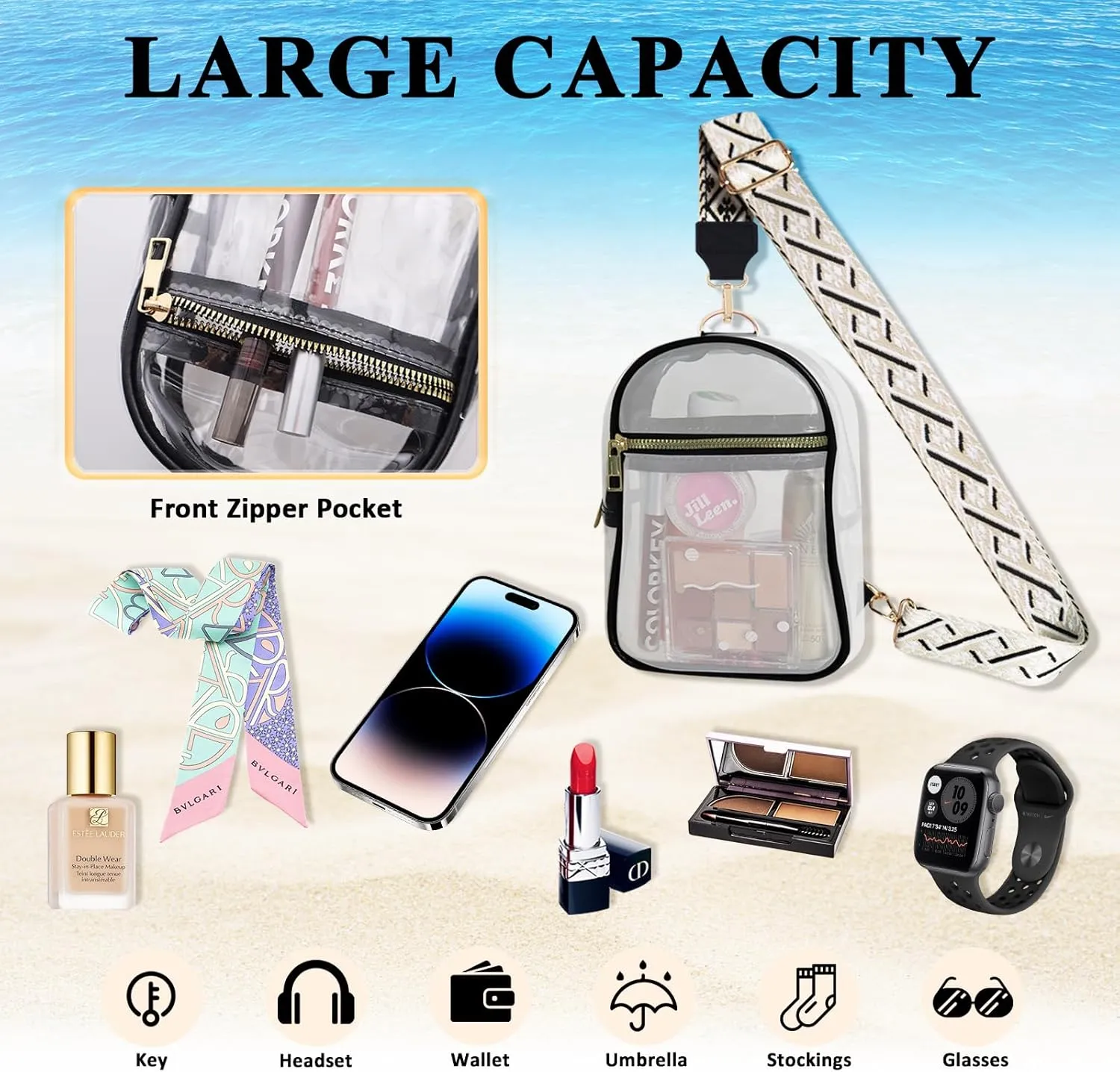 Clear Bag for Stadium Events Approved Concert Travel Outdoors See Through Sports Fan Handbags&Purses