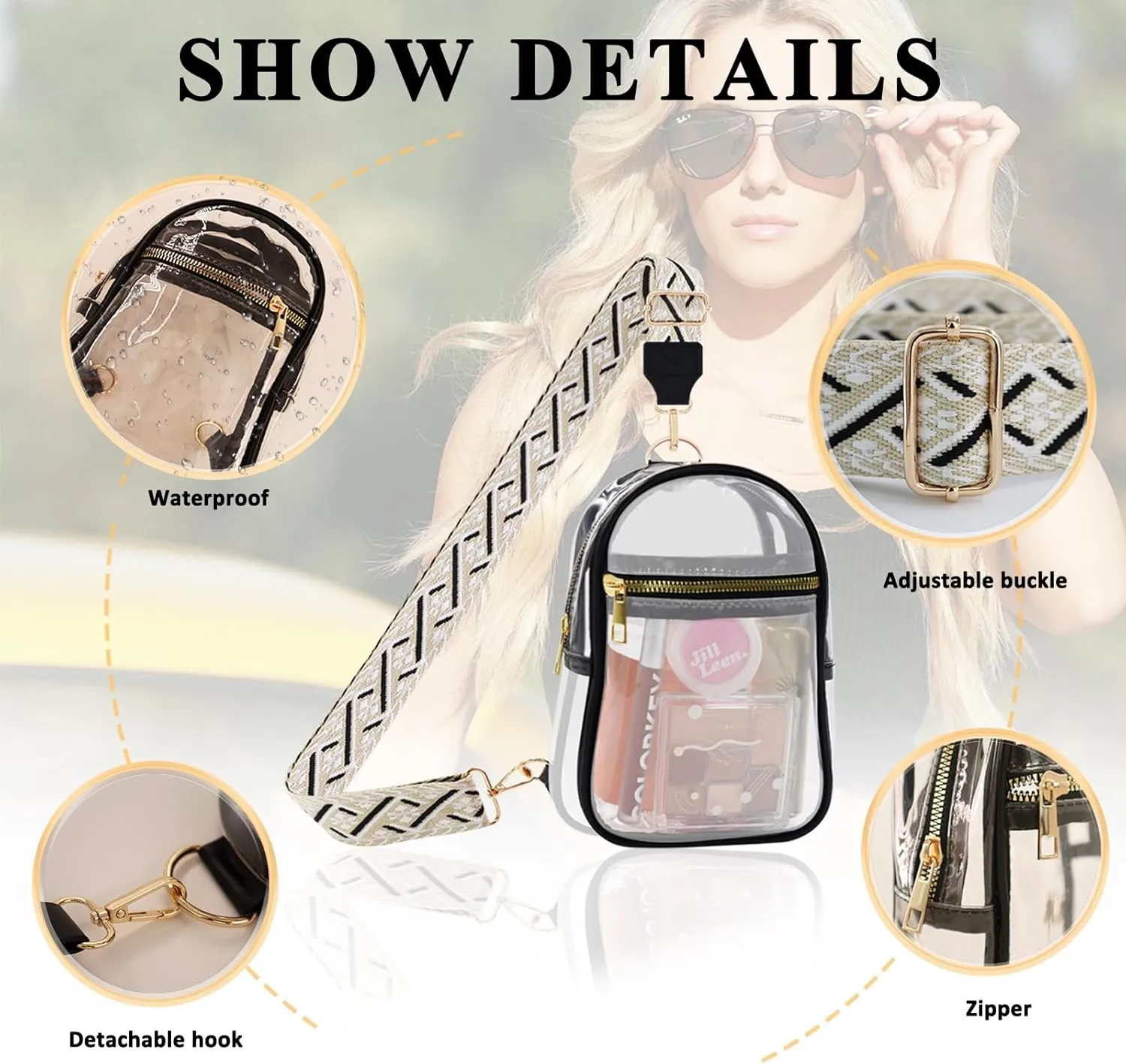 Clear Bag for Stadium Events Approved Concert Travel Outdoors See Through Sports Fan Handbags&Purses