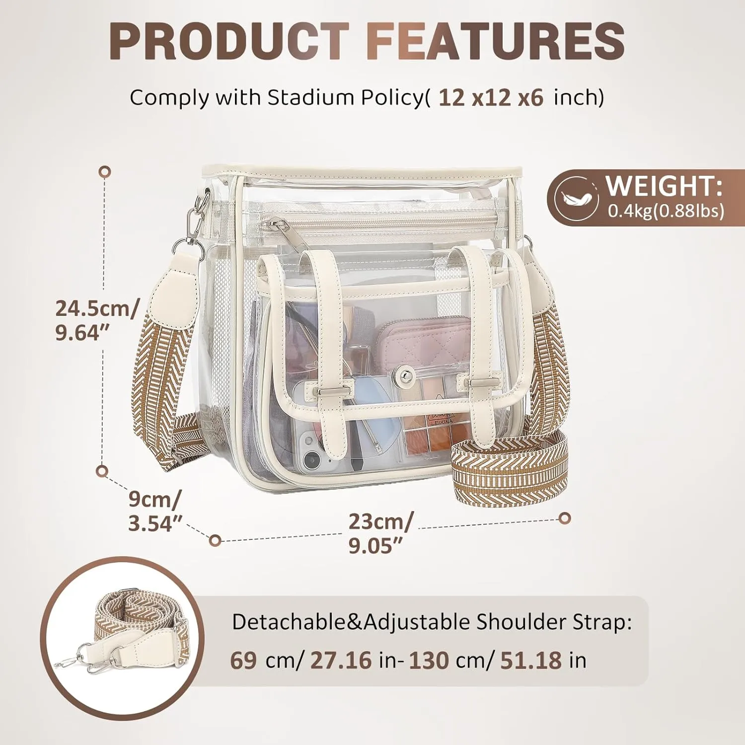 Clear Purse, PVC Clear Crossbody Bags for Women Heavy Duty Transparent Bag for Stadium Events See Through Concert Bag