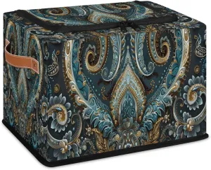 Clothes Storage Bins With Lids Ethnic Texture Solemn Foldable Storage Box with Leather Handles Large Capacity Storage Bags for Clothing Bedding Toys Blanket Towel Decorative Under Bed