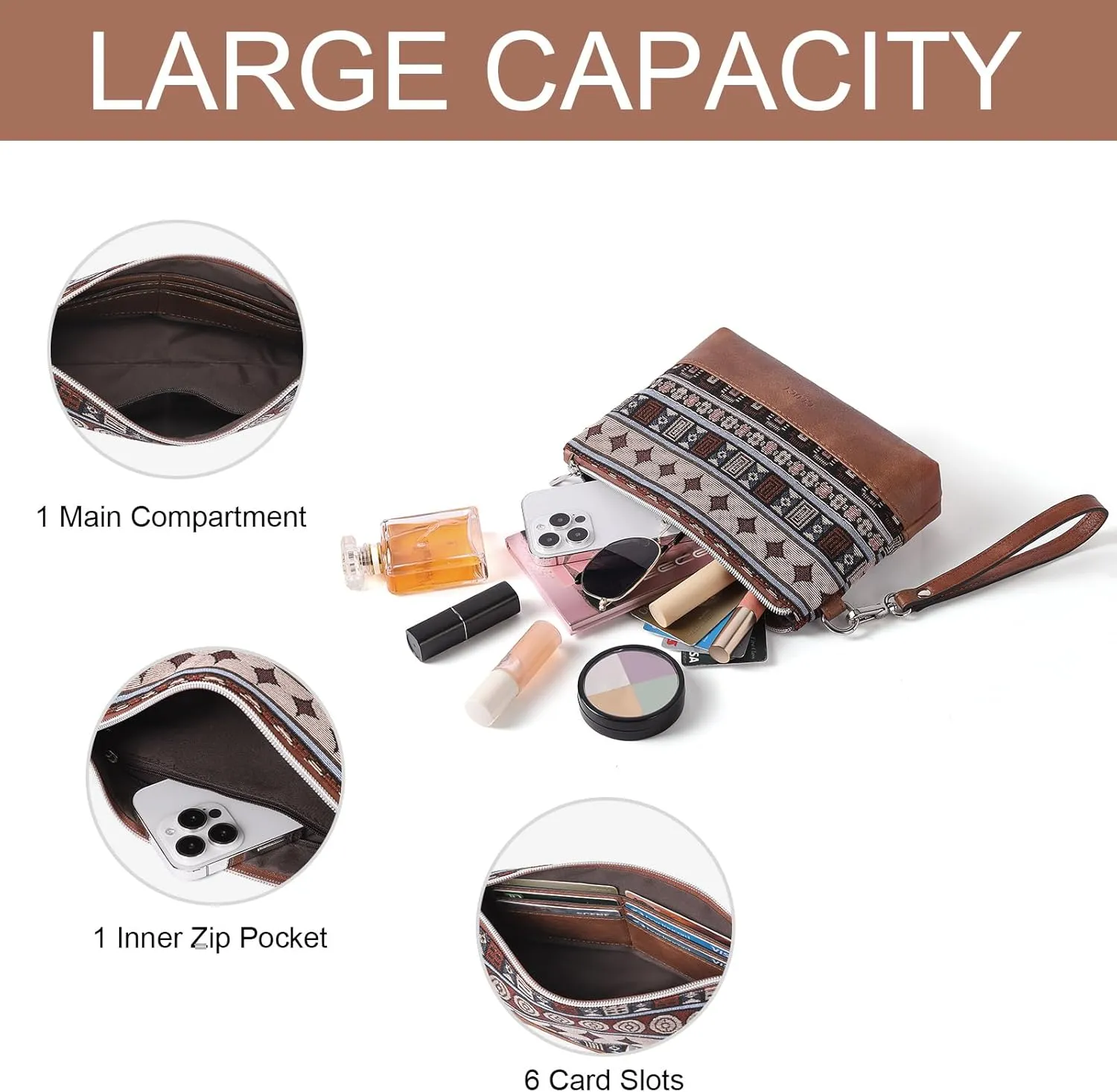 CLUCI Wristlet Wallet for Women Large Capacity Leather Clutch Purse Slim Ladies Travel Credit Card Holder Phone Organizer