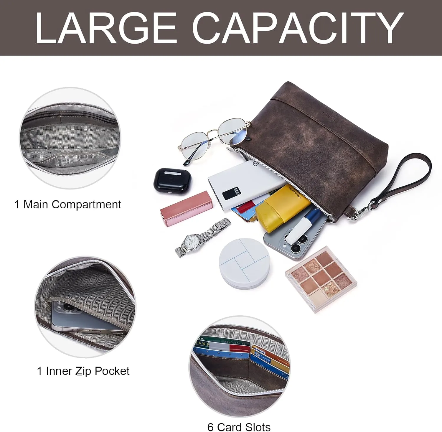 CLUCI Wristlet Wallet for Women Large Capacity Leather Clutch Purse Slim Ladies Travel Credit Card Holder Phone Organizer