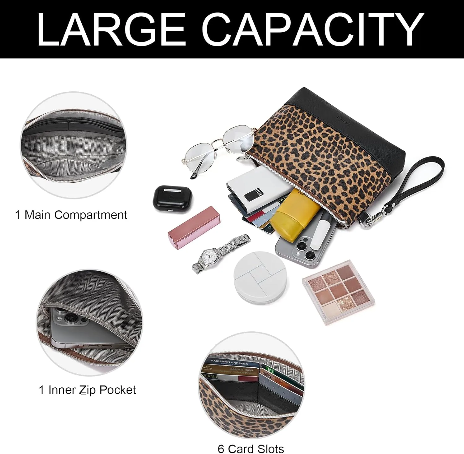 CLUCI Wristlet Wallet for Women Large Capacity Leather Clutch Purse Slim Ladies Travel Credit Card Holder Phone Organizer