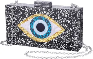 Clutch Purses for Women, Acrylic Blue Evil Eye Evening Bag, Crossbody Bag for Wedding Party(Black Sequins)