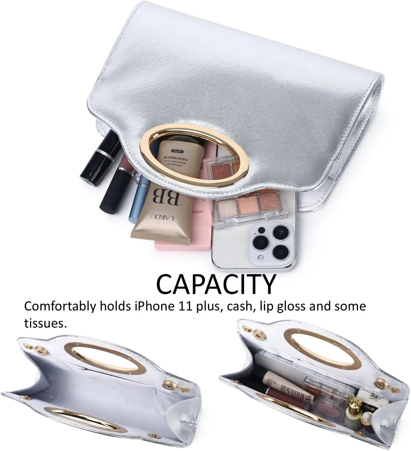 Clutch Purses for Women Cut Out Handle Clutch PU Leather/Straw Evening Bag for Wedding Party and Prom