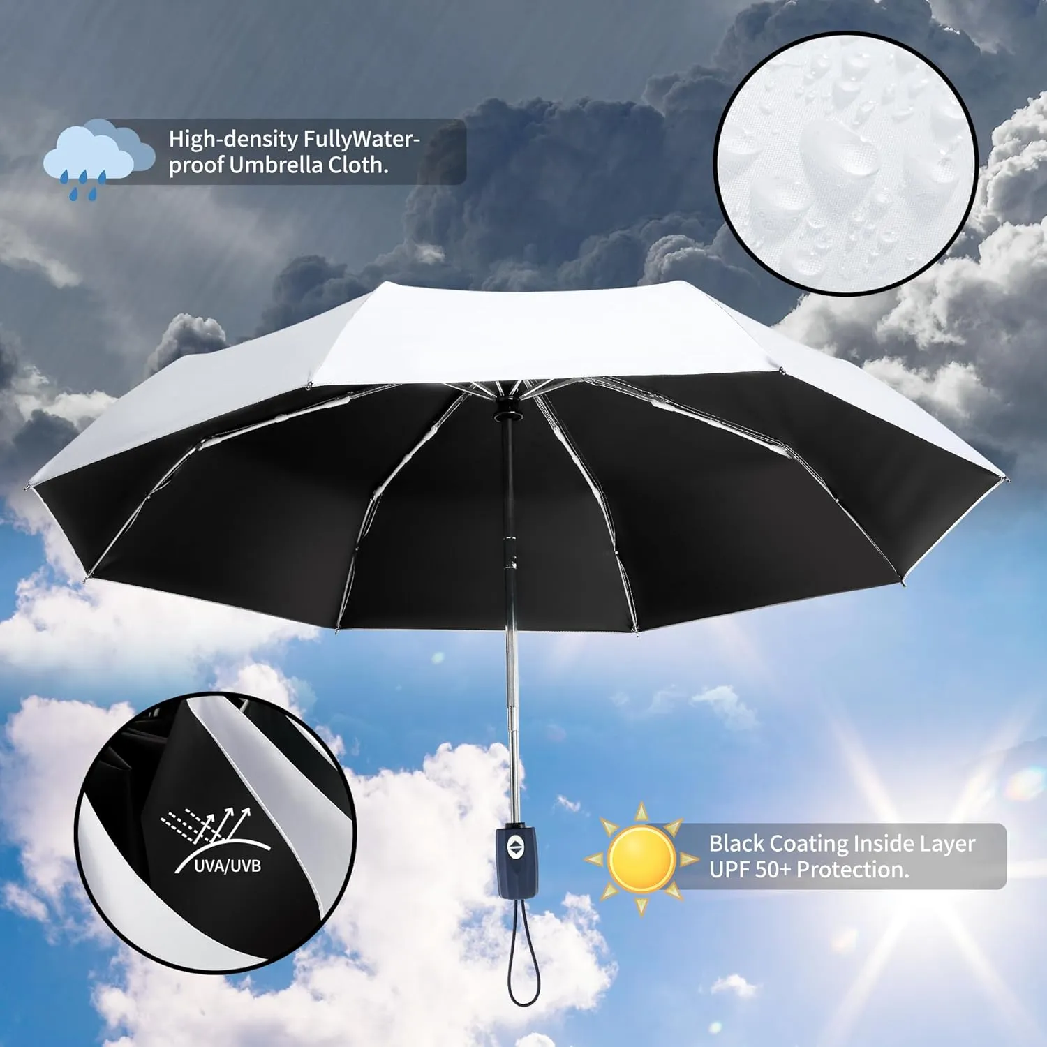 Color Glue Coating Sun Umbrella UV Protection Compact Folding Windproof Parasols Travel Auto Open Close Blocking UV 99.98%