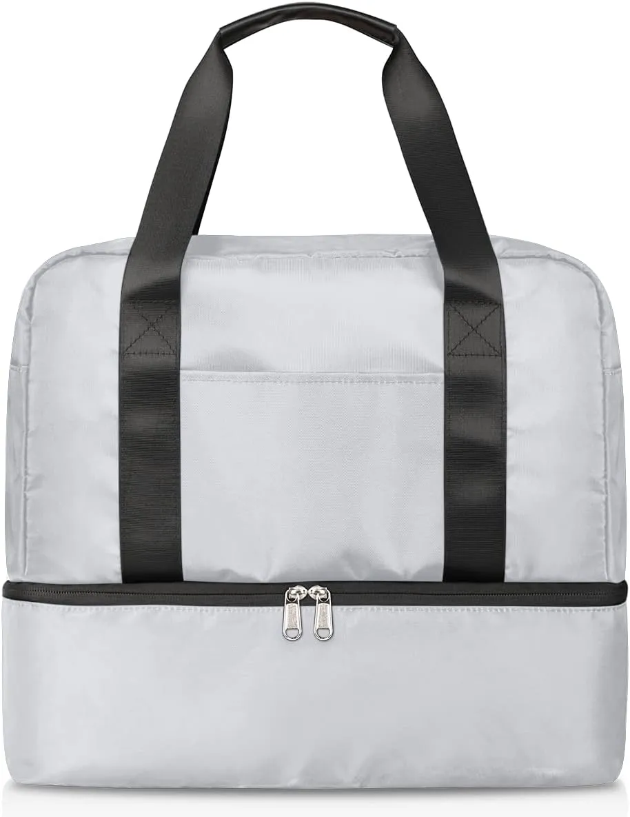 Color Mushroom Fungus Plant Printing Travel Bag Double Tier Zip Closure Weekender Bag with Leather Handle Waterproof Sports Tote Gym Bag for Swim Beach Gym Yoga