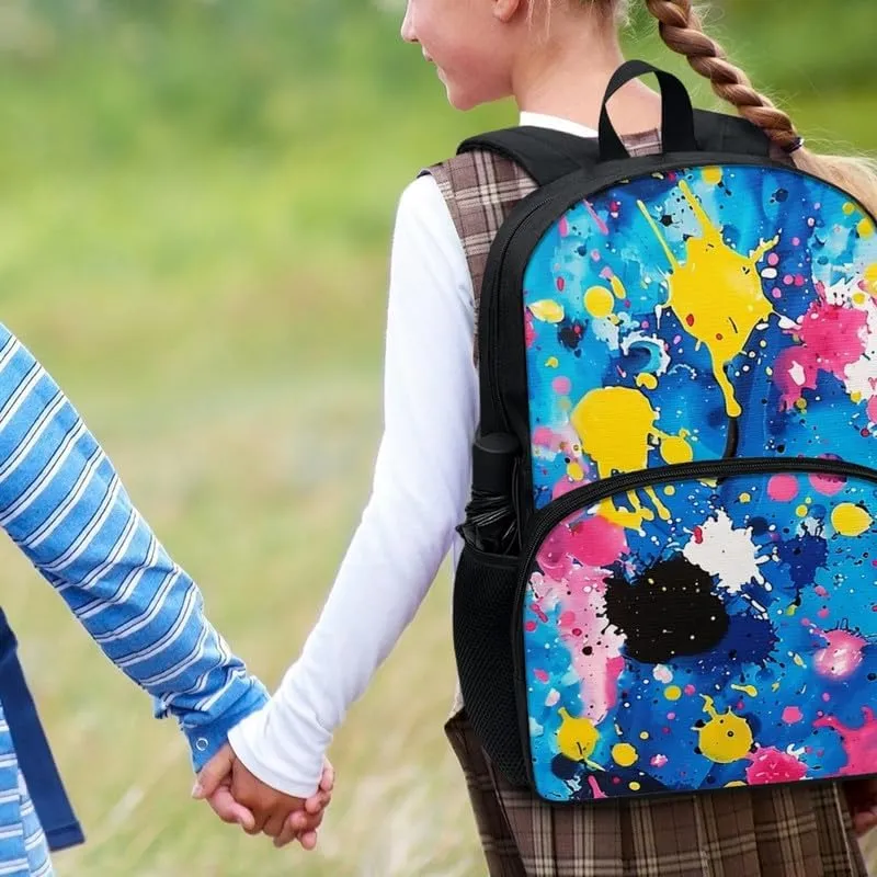 Color Splatter School Bag, Graffiti Art Middle High School 17" Double Zipper Daypack, Pigment Splash Casual Durable Knapsack Bookbags Laptop Compartment