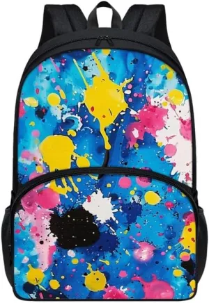 Color Splatter School Bag, Graffiti Art Middle High School 17" Double Zipper Daypack, Pigment Splash Casual Durable Knapsack Bookbags Laptop Compartment