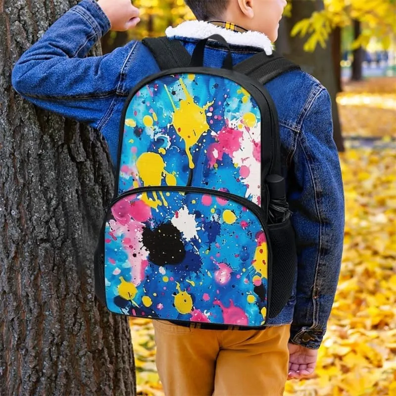 Color Splatter School Bag, Graffiti Art Middle High School 17" Double Zipper Daypack, Pigment Splash Casual Durable Knapsack Bookbags Laptop Compartment