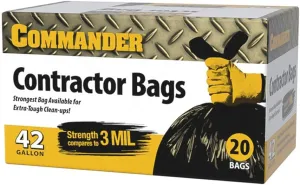 Commander 42 Gallon 3 MIL (eq) Heavy Duty Contractor Bags with Flap Ties - 32" x 46" - Pack of 20 - For Contractor, Industrial, & Outdoor