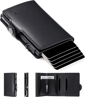 Conceal Plus Wallet for Men, 4-6 Card Pop Up Wallet Smart RFID Blocking Credit Card Holder, Black Leather Slim Minimalist Wallet Trifold 4 Additional Cards & Cash Internal Storage