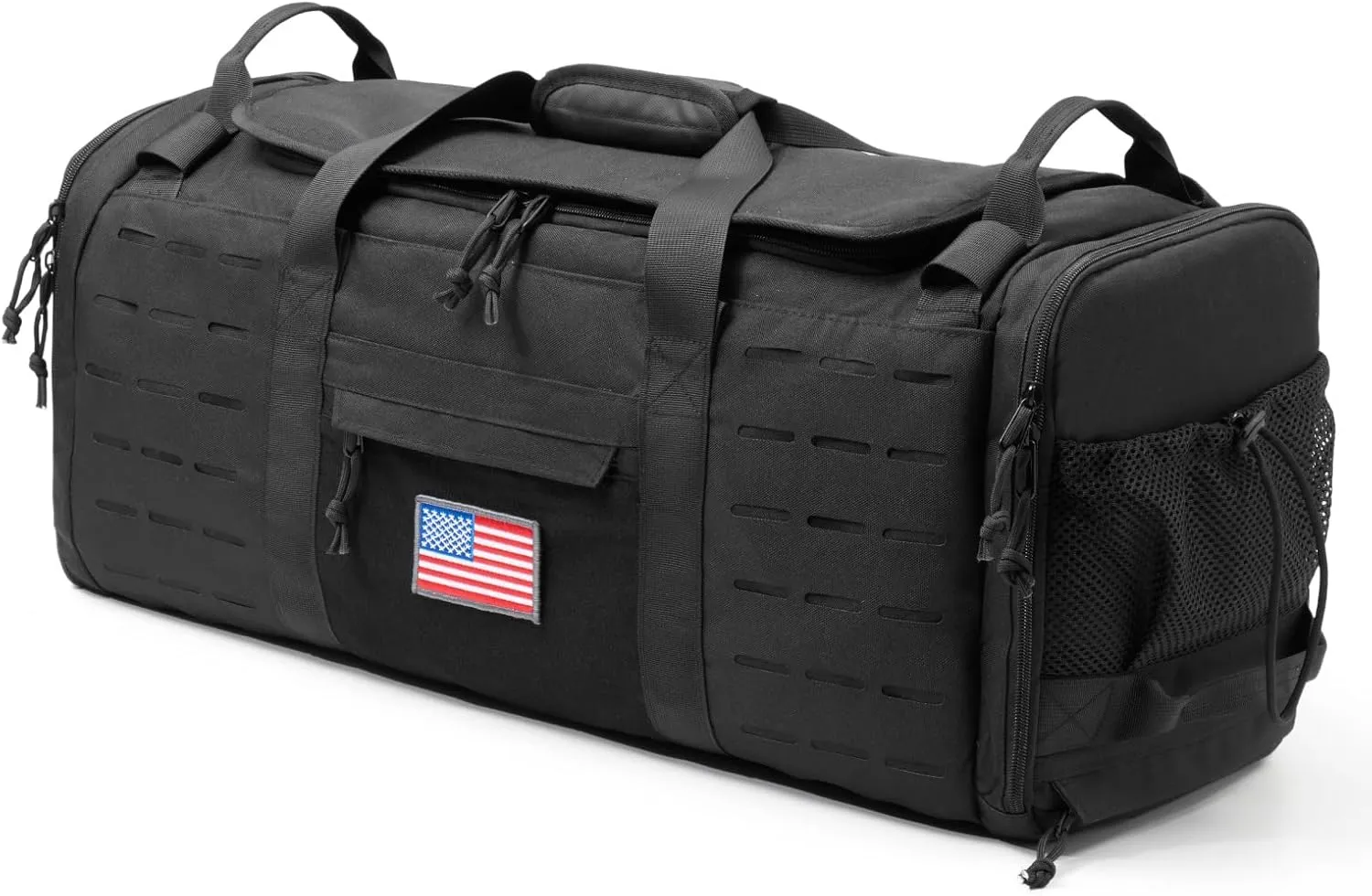 CONTAIL 48L Military Tactical Molle Duffle Bag,Gym Sneaker Bag With Shoe Compartment,Outdoor Gear Luggage Bag With Detachable Backpack Straps, Black