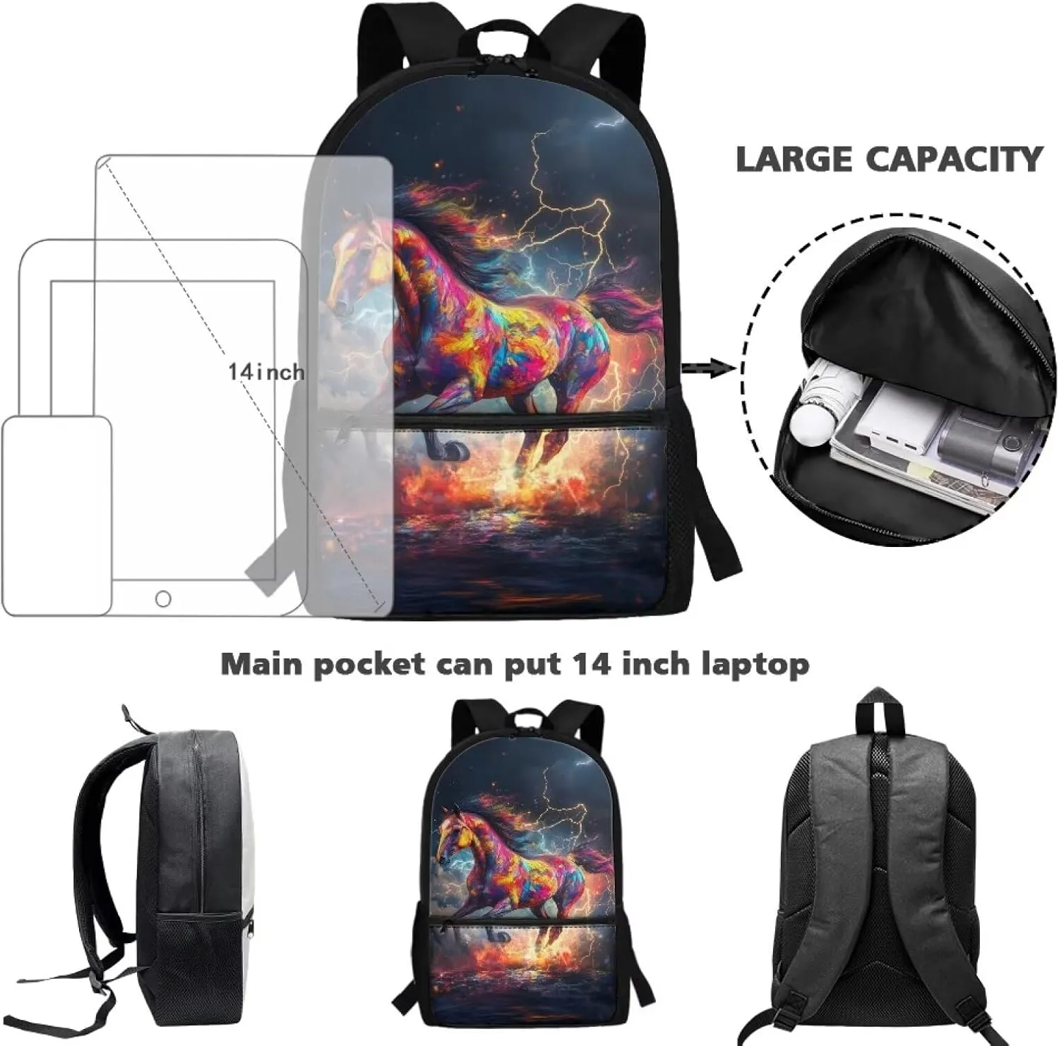 Cool Horse Backpacks for Teen Girls 14-16 Backpack for Girls Lightweight Schoolbags for High School School Backpack for Men Laptop Teens Backpack Travel of School Gifts
