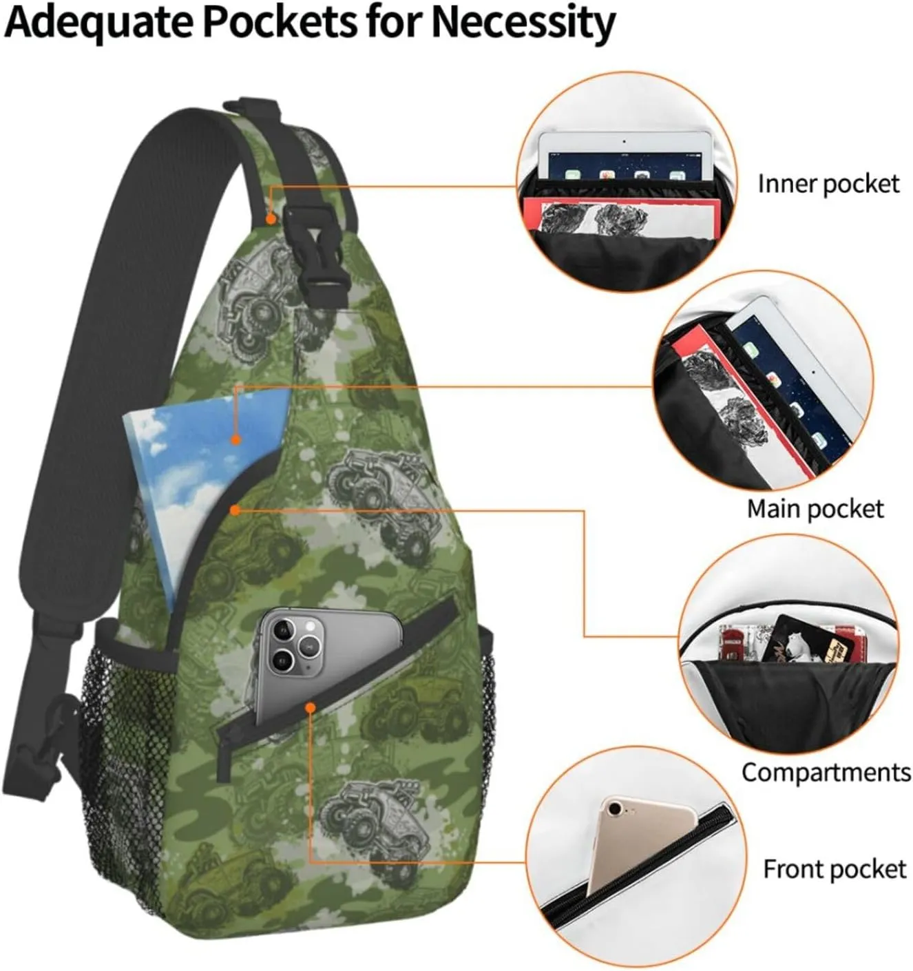 Cool Trucks Sling Backpack Chest Bag Crossbody Shoulder Bag Gym Cycling Travel Hiking Daypack For Men Women