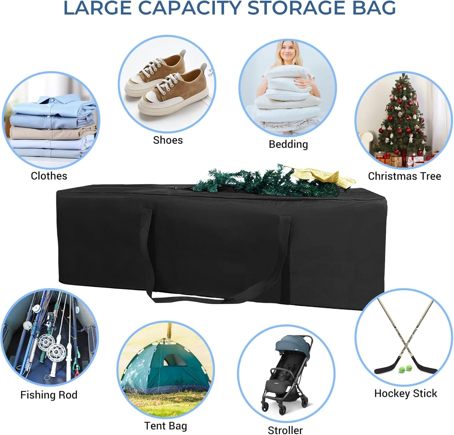 COOLBEBE 60" Sports Duffle Bag - 332L Extra Large Travel Duffel Luggage Bag with Upgrade Zipper, Sturdy & Water Resistant Long Duffle Bag for Camping Moving (Black 60inch)