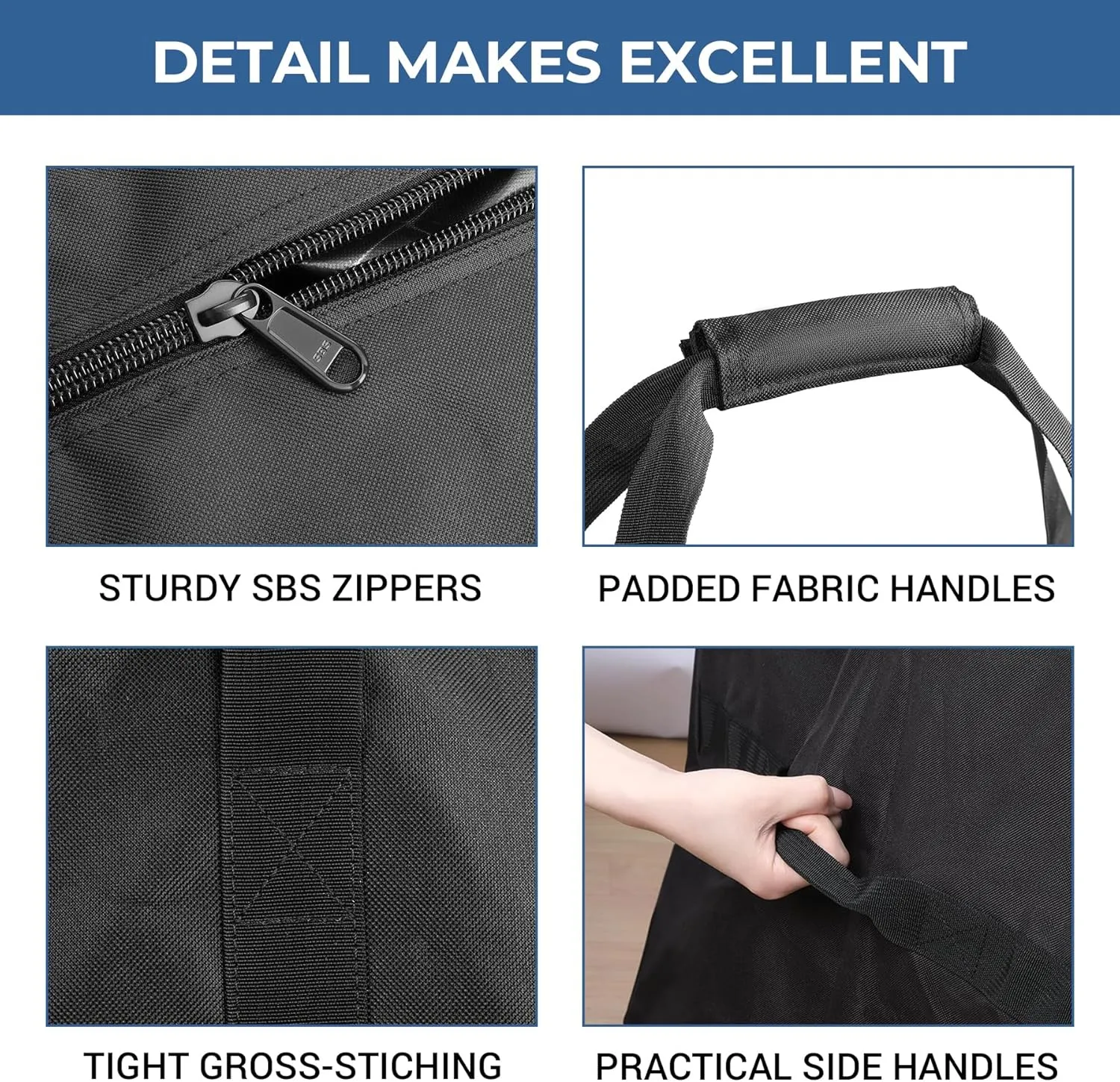COOLBEBE 60" Sports Duffle Bag - 332L Extra Large Travel Duffel Luggage Bag with Upgrade Zipper, Sturdy & Water Resistant Long Duffle Bag for Camping Moving (Black 60inch)