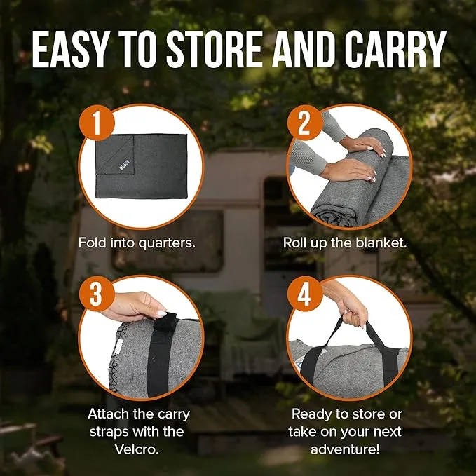 copa Outdoors Extra Large 4.5 lbs Wool Blanket 90"x66" Camping Blanket Thick Outdoor Blanket w Carry Strap and Front Cell Phone Pocket Camping Blankets for Cold Weather