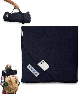copa Outdoors Extra Large 4.5 lbs Wool Blanket 90"x66" Camping Blanket Thick Outdoor Blanket w Carry Strap and Front Cell Phone Pocket Camping Blankets for Cold Weather