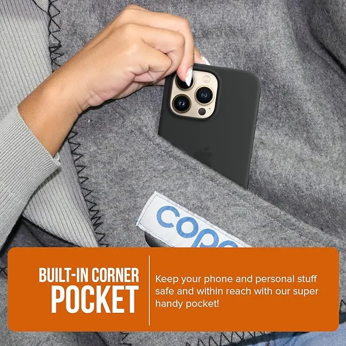 copa Outdoors Extra Large 4.5 lbs Wool Blanket 90"x66" Camping Blanket Thick Outdoor Blanket w Carry Strap and Front Cell Phone Pocket Camping Blankets for Cold Weather