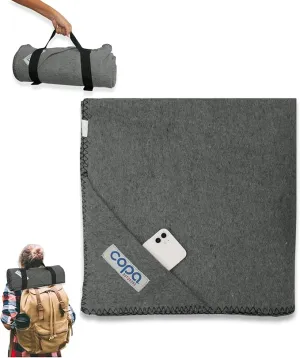 copa Outdoors Extra Large 4.5 lbs Wool Blanket 90"x66" Camping Blanket Thick Outdoor Blanket w Carry Strap and Front Cell Phone Pocket Camping Blankets for Cold Weather
