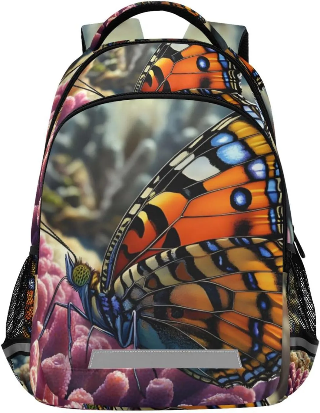 Coral Butterfly School Backpacks for Kids Boys Girls, Large Capacity Student Book Bag with Chest Buckle 11.6×7×16.7 Inch