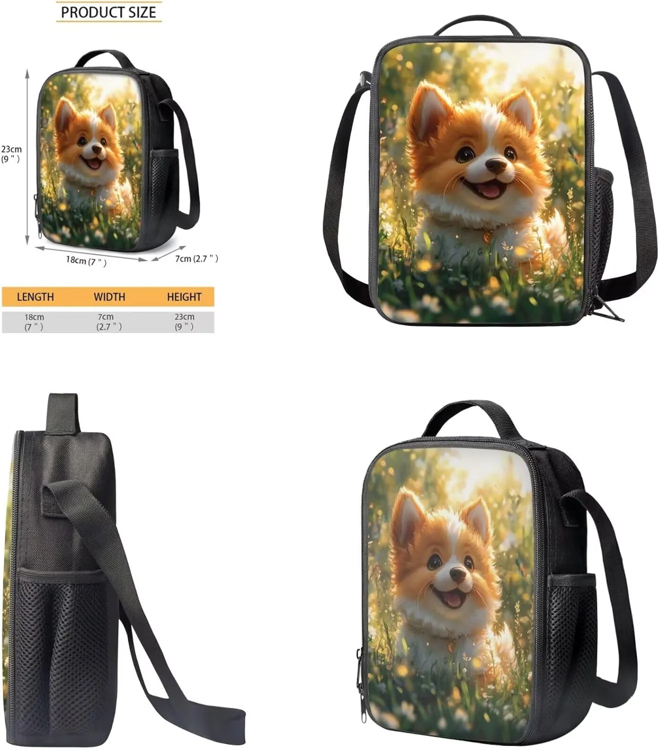 Corgi Backpack and Lunch Box Lightweight Cute School Bag for Girls 3rd Grade Kawaii Bookbag Elementary School 17 Inch Backpack Set of 4 Mochilas Para Niñas