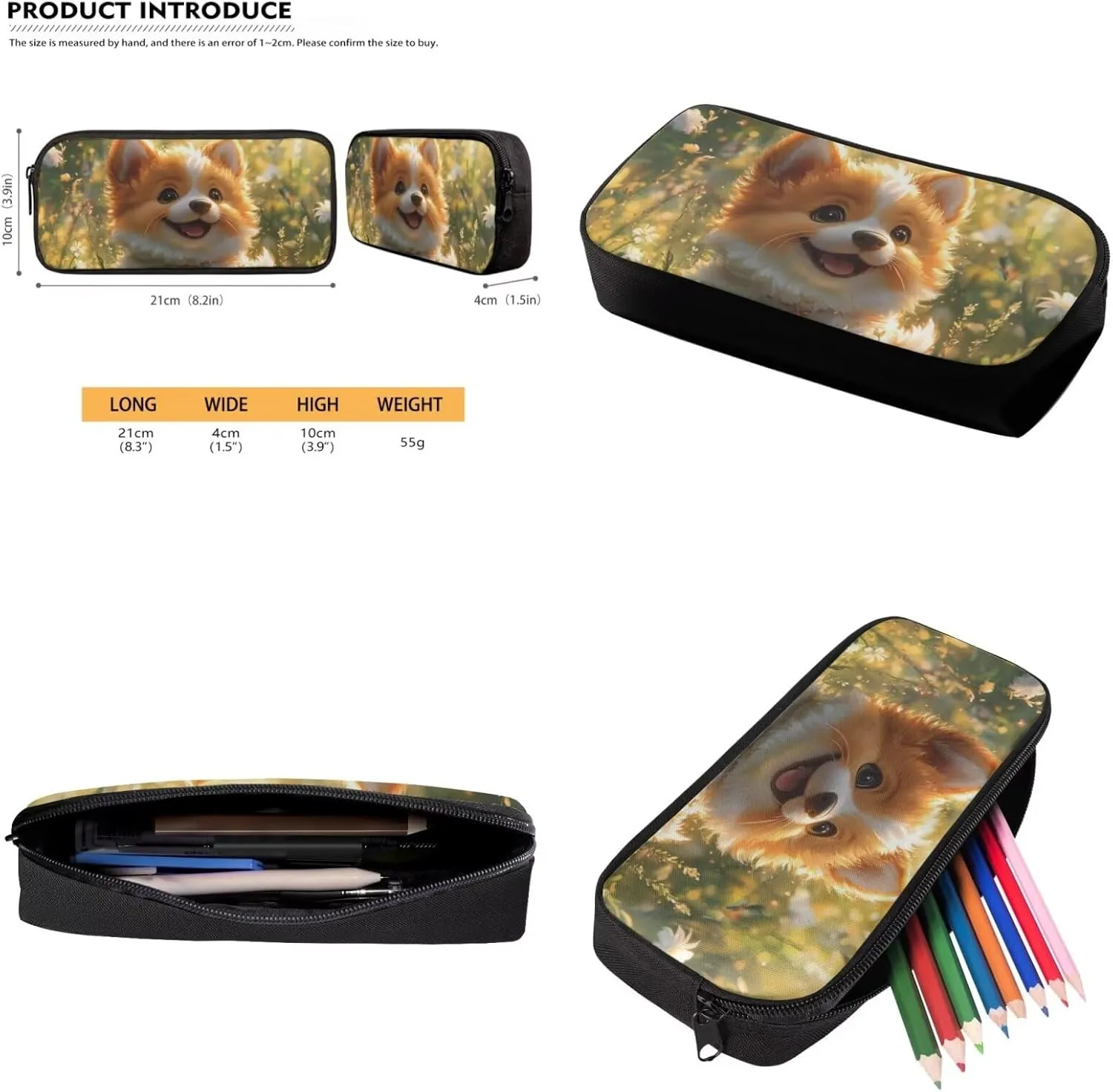 Corgi Backpack and Lunch Box Lightweight Cute School Bag for Girls 3rd Grade Kawaii Bookbag Elementary School 17 Inch Backpack Set of 4 Mochilas Para Niñas