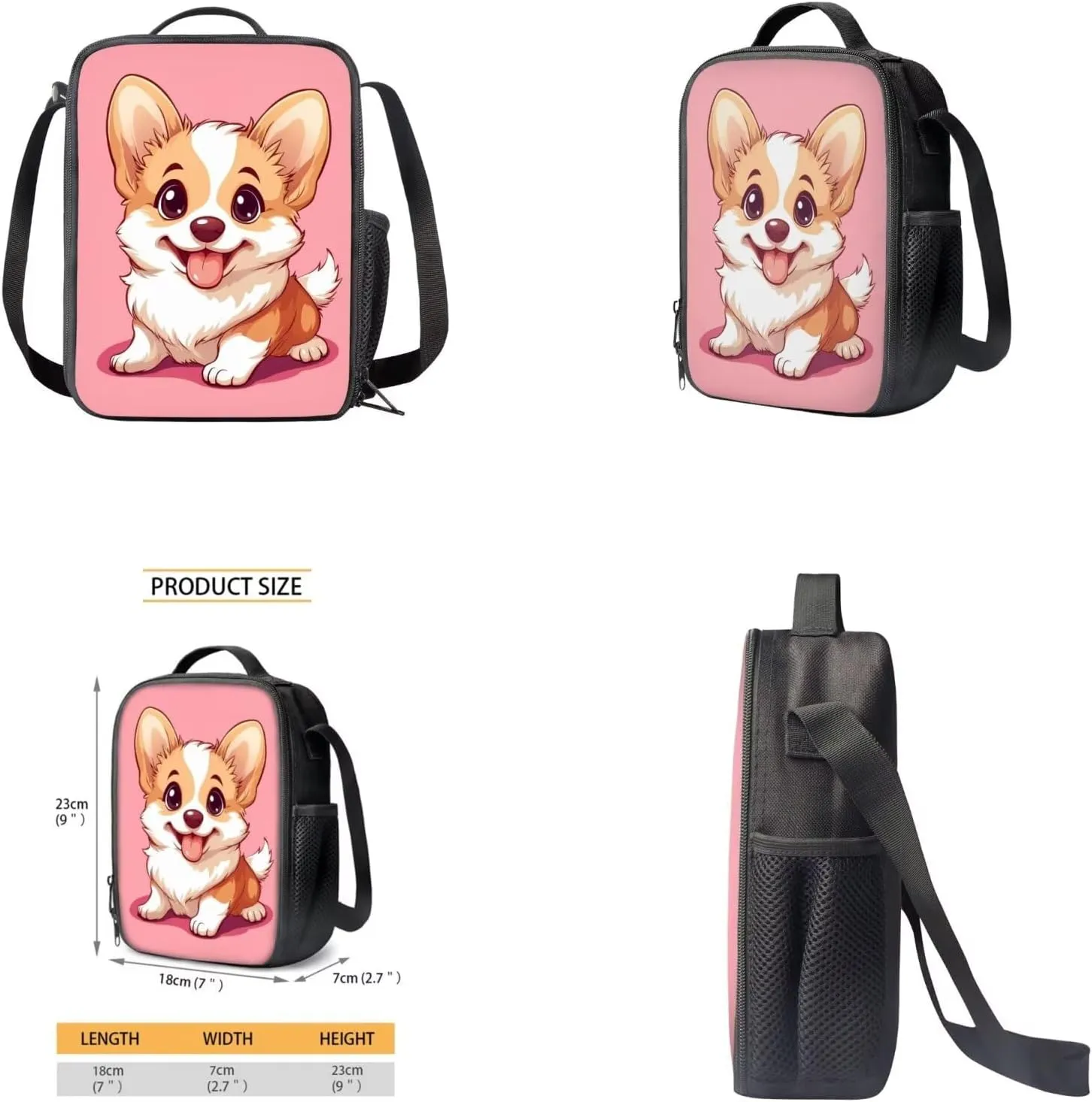 Corgi Backpack for School Girls 5th Grade 4 Pcs Set Kids Bookbags with Lunch Box Pencil Case and Water Bottle Sleeve Cute School Backpacks for Elementary Girls Book Bag