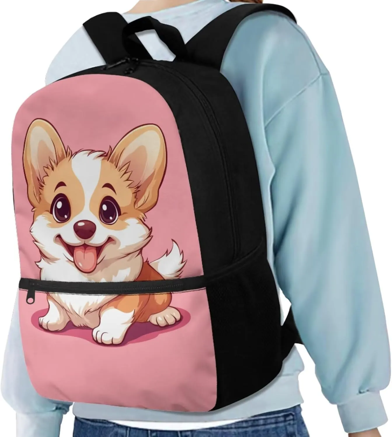 Corgi Backpack for School Girls 5th Grade 4 Pcs Set Kids Bookbags with Lunch Box Pencil Case and Water Bottle Sleeve Cute School Backpacks for Elementary Girls Book Bag