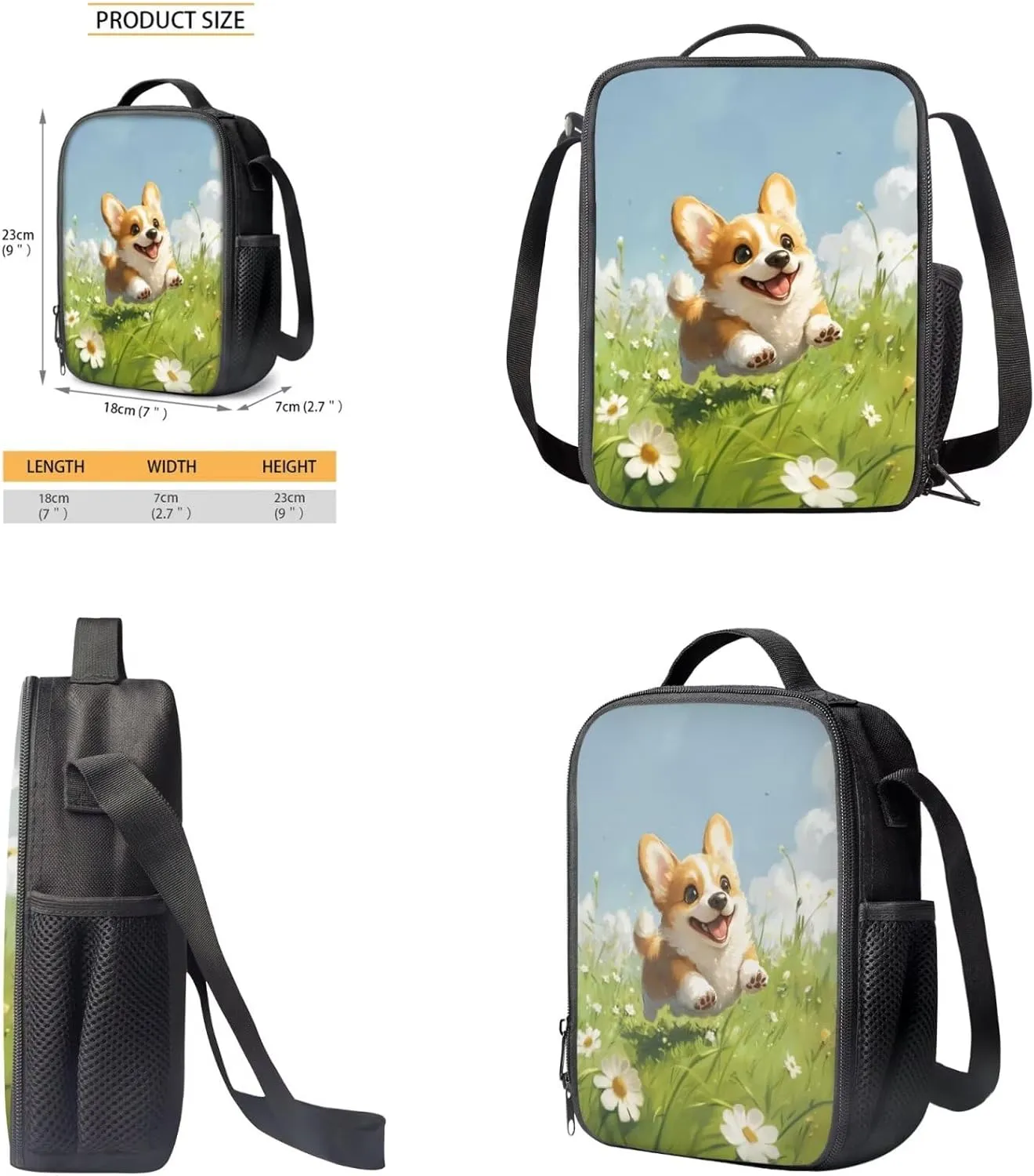 Corgi Backpack with Lunchbox Lovely School Bags for Girls 10-12 Years Old Lightweight Elementary Kindergarten Bookbag for Girls Cute 4 Piece Backpack Set 3rd Grade
