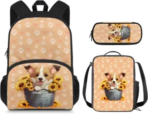 Corgi Kids School Backpack for Teens Girls Middle School Primary Girls Backpacks School Bags Shoulder Bag with Adjustable Strap for Going To Kindergarten,Elementary School