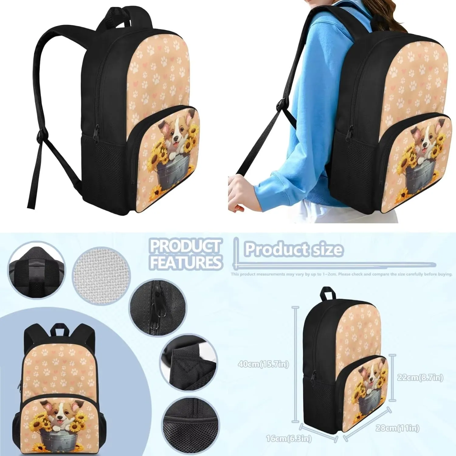 Corgi Kids School Backpack for Teens Girls Middle School Primary Girls Backpacks School Bags Shoulder Bag with Adjustable Strap for Going To Kindergarten,Elementary School