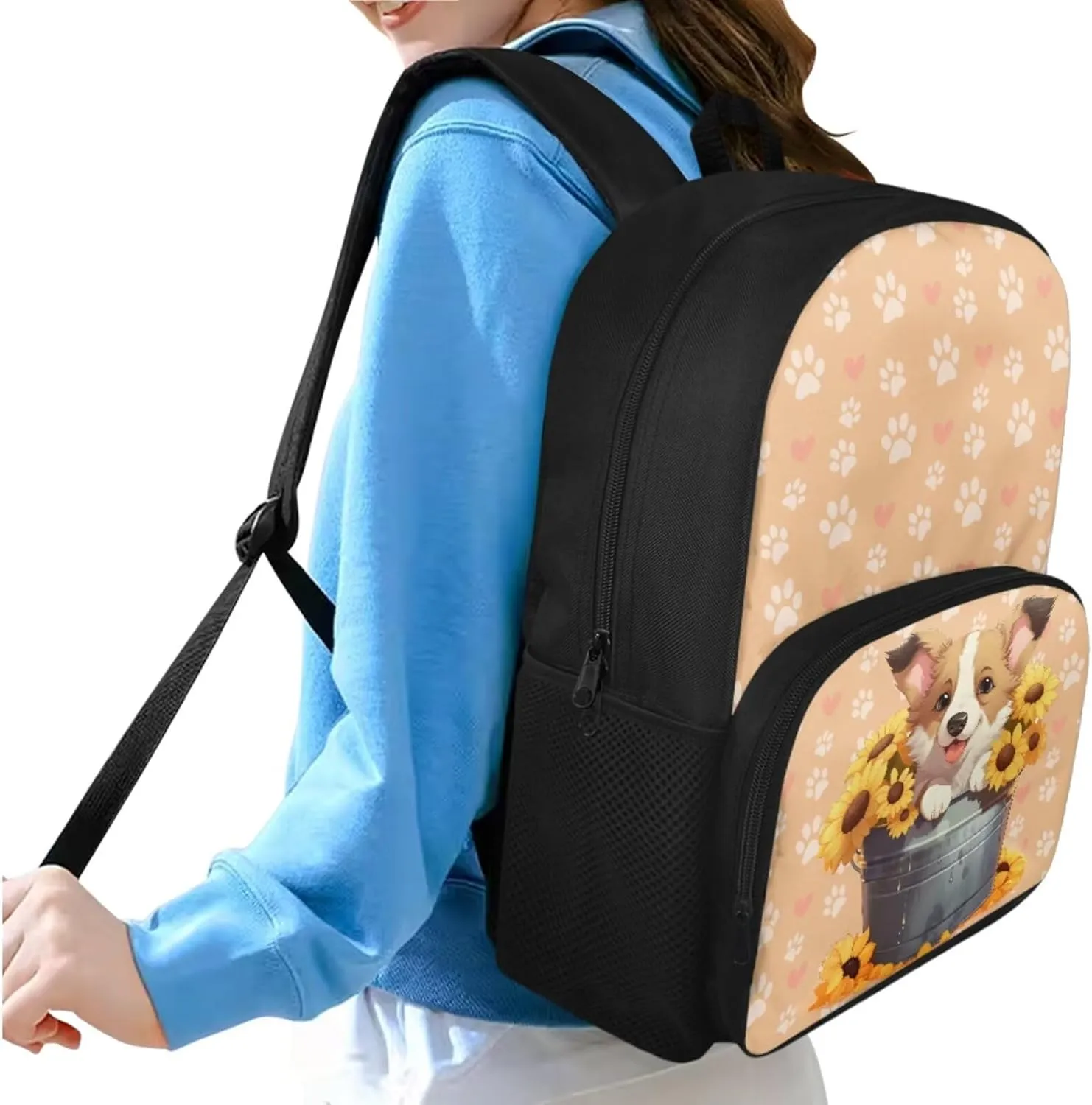 Corgi Kids School Backpack for Teens Girls Middle School Primary Girls Backpacks School Bags Shoulder Bag with Adjustable Strap for Going To Kindergarten,Elementary School