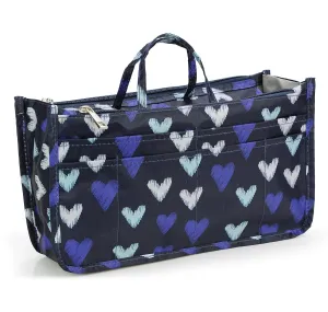 Cosmetic Bag for Women Cute Printing 14 Pockets Expandable Makeup Organizer Purse with Handles (Large Heart)