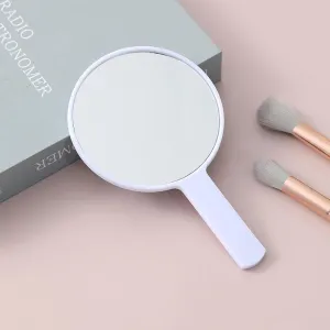 Cosmetic Mirror, Square HD Handheld Mirror, Portable Handheld Handle, Beauty Small Mirror Round White