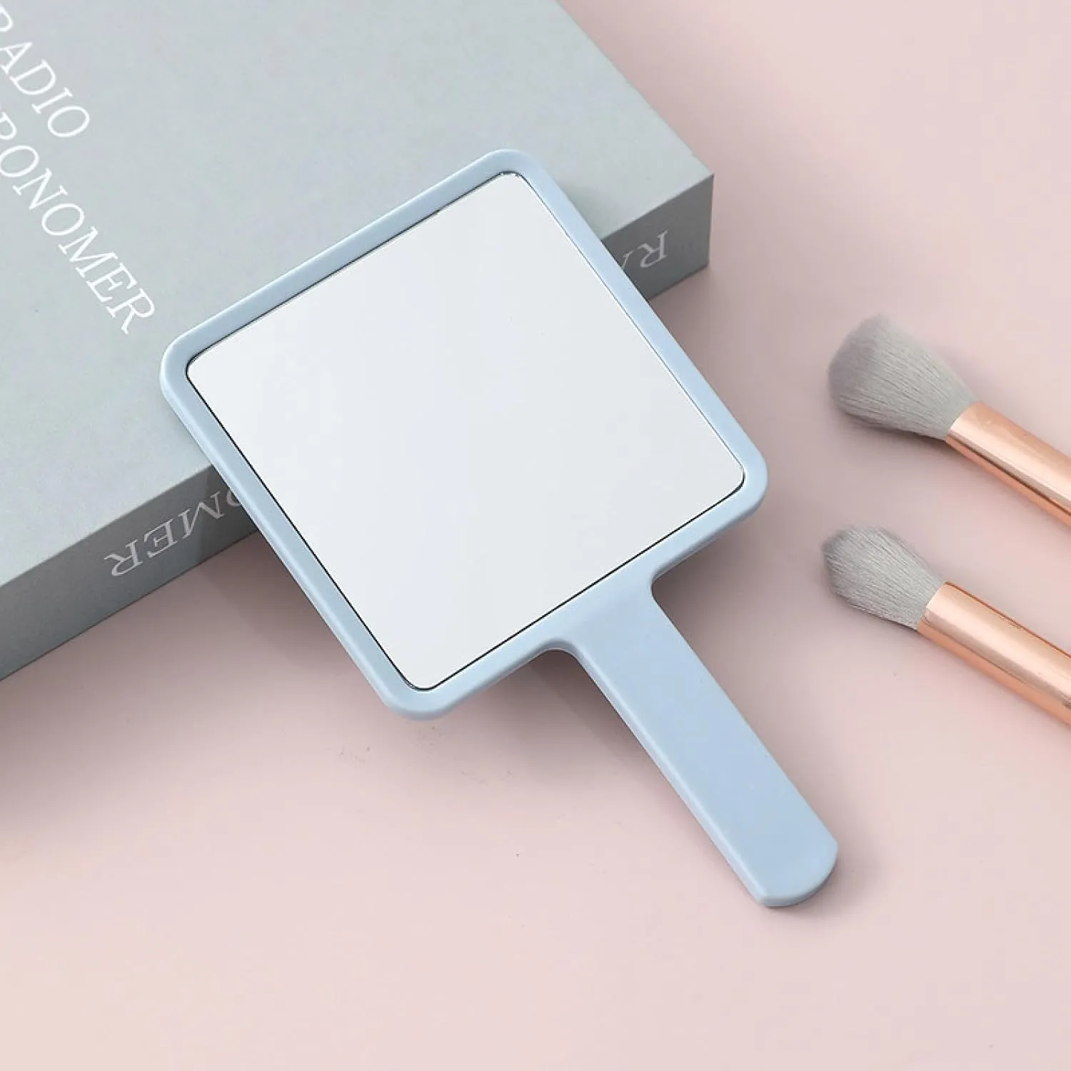 Cosmetic Mirror, Square HD Handheld Mirror, Portable Handheld Handle, Beauty Small Mirror Square Blue