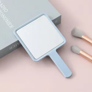 Cosmetic Mirror, Square HD Handheld Mirror, Portable Handheld Handle, Beauty Small Mirror Square Blue