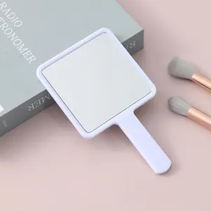Cosmetic Mirror, Square HD Handheld Mirror, Portable Handheld Handle, Beauty Small Mirror Square White