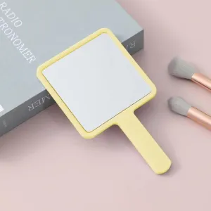 Cosmetic Mirror, Square HD Handheld Mirror, Portable Handheld Handle, Beauty Small Mirror Square Yellow