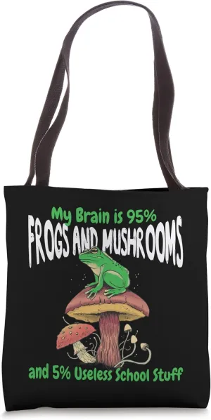 Cottagecore Aesthetic Frogs Mushrooms Useless School Stuff Tote Bag