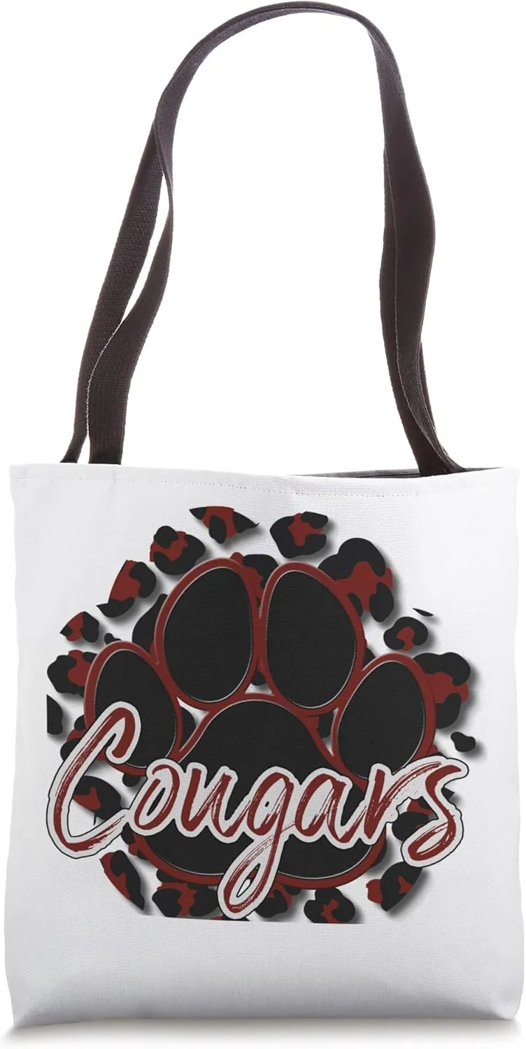 Cougar Maroon Black Cheetah School Sports Fan Team Spirit Tote Bag