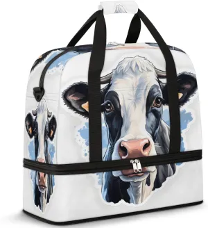 Cow Animal Foldable Travel Duffel Bag Overnight Weekender Bag with Shoes Compartment Sports Gym Bag for Men Women