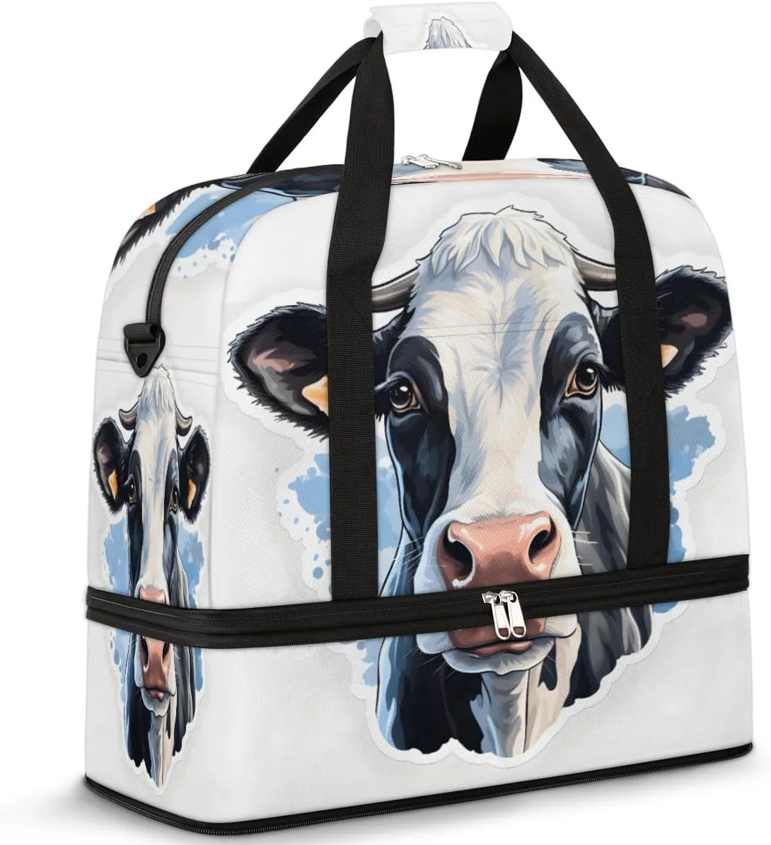 Cow Animal Foldable Travel Duffel Bag Overnight Weekender Bag with Shoes Compartment Sports Gym Bag for Men Women