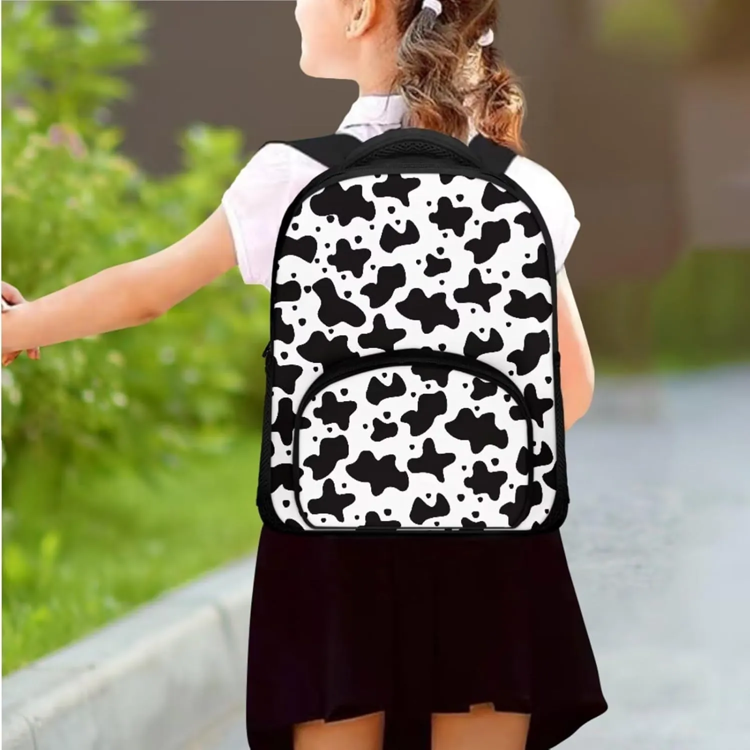 Cow Print 3Pc Backpack Set for Boys Multi-Functional Adjustable Straps Crossbody School Bag Grease Proofing Recycle Food Bag for Travel Work Office Climbing School
