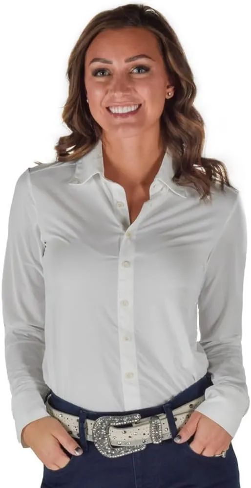 Cowgirl Tuff Western Shirt Womens L/S Solid Button White 100840