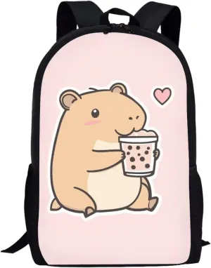 Cozeyat Milk Capybara Backpack for School Girls 2Nd Grade 4 Pcs Kids Bookbag Lightweight Preschool Backpack for Girls Age 6-8 Kids Travel Book Bag Hiking Daypack